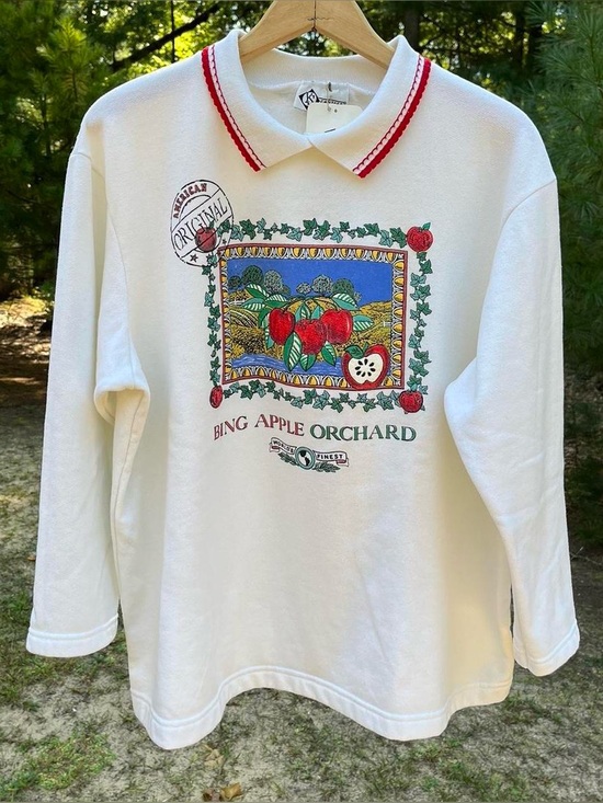 Sears Tops - 90s Sears NWT Bing Apple Orchard Fleece Sweatshirt Plus Size 1X Grandma Fall